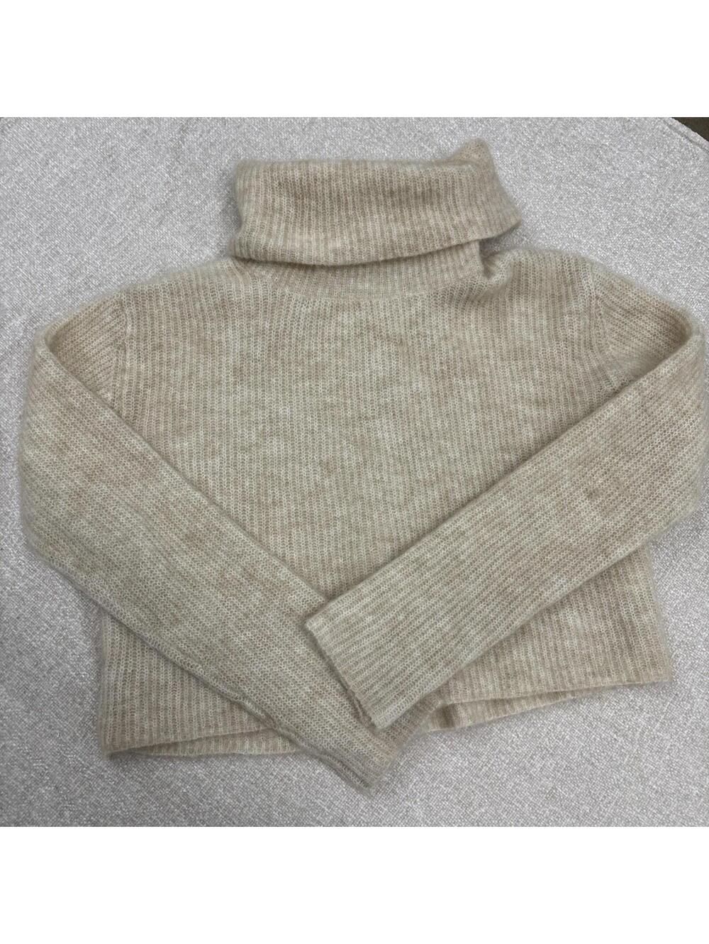 7115 By Szeki Cropped Turtleneck Sweater Beige Wool Blend XS
